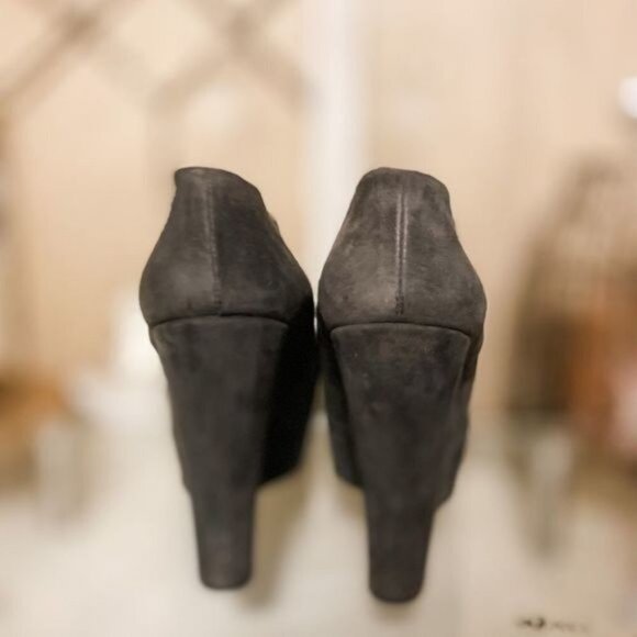 Prada Suede Peep Toe Wedge Ankle Booties - Picture 5 of 9
